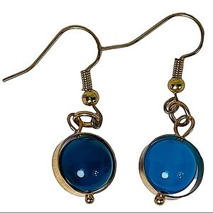 Blue crystal planet bead charm earrings NEW